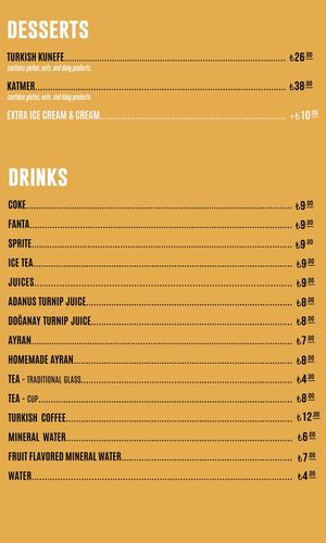 Menu as of Dec 2021 at Kimyon Kadiköy in Istanbul