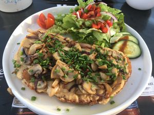 Hummus and mushrooms toast at Munich in Lagos