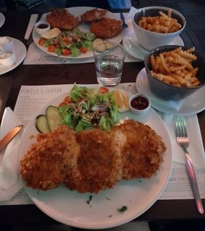 Vegan Schnitzel with salad and french fries at Munich in Lagos
