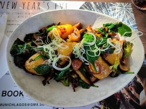 Dumplings and fried veg at Munich in Lagos