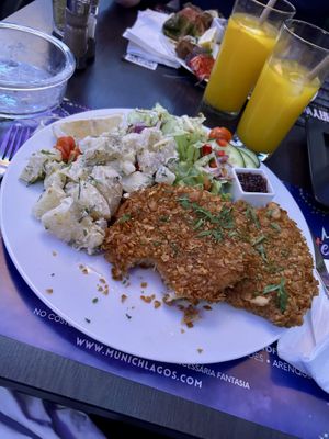 Celery schnitzel with potato salad.  at Munich in Lagos