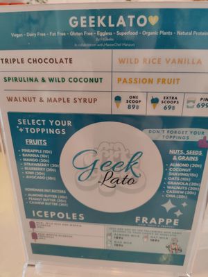 Ice cream menu at FitGeeks in Phuket