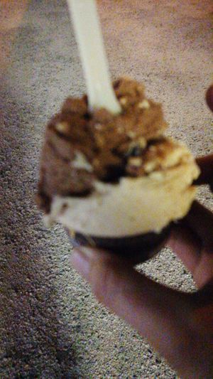 Chocolate hazelnut and peanut caramel at Gelateria Naturale Demetra in Assisi