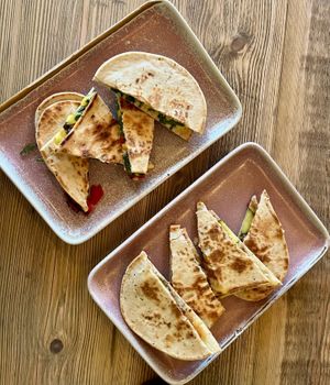 Roasted pepper, mozzarella and rocket naanwich, also meatball, tomato and pickles naanwich, equally deliciouss  at Out-there Artisan in Jedburgh