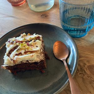 Vegan carrot & pistachio cake at Out-there Artisan in Jedburgh