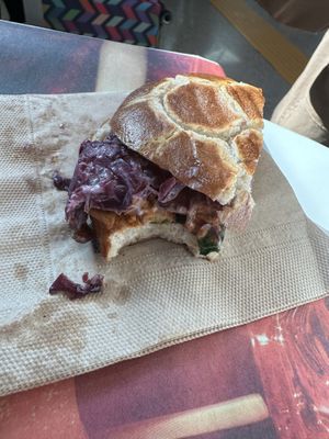 Plant based pulled pork pretzel sandwich   at FCO - Natoo in Fiumicino