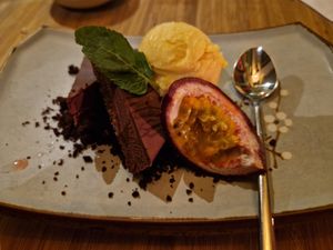 Chocolate with a small chili flavour in the end at Veganees in Amsterdam