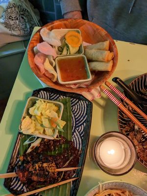 Spring rolls and Tahoe Satay at Veganees in Amsterdam