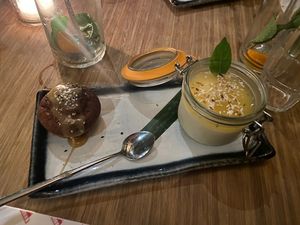 Dessert (muffin and some sort of pannacotta)  at Veganees in Amsterdam