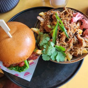 Burger and loaded fries at Veganees in Amsterdam