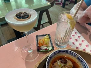 Yuzu yakuza (tasty and fresh) and Bobby’s gin (good)  at Veganees in Amsterdam