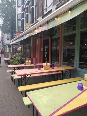 Outdoor seating area at Veganees in Amsterdam