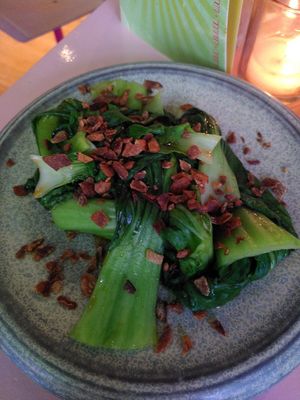 Bok choi with garlic at Veganees in Amsterdam