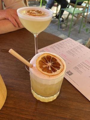 Yuzu yakuza (nice, but small) and Sake sour (very good and fresh) at Veganees in Amsterdam