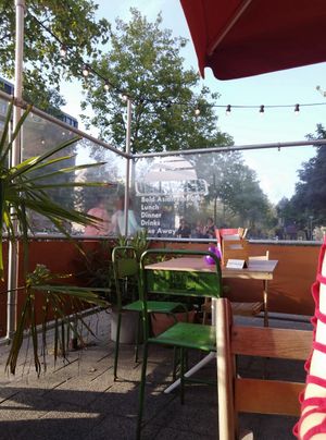 Outside sitting area at Veganees in Amsterdam