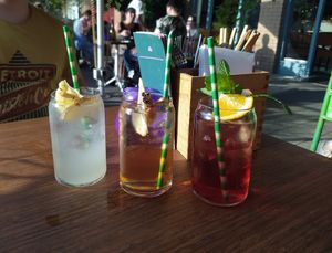 Ginger Soda, Ceylon Lemon Iced Tea, Hibiscus Iced Tea at Veganees in Amsterdam