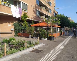 Outside sitting area at Veganees in Amsterdam