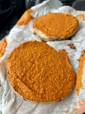 Red Pepper Cashew Spread is DELICIOUS   at The Bagelry in Santa Cruz