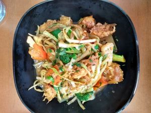 Jerk curry with 'chicken' (rice is buried!) at Vegan Fusion in North London