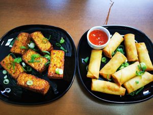 Tofu bites and spring rolls at Vegan Fusion in North London