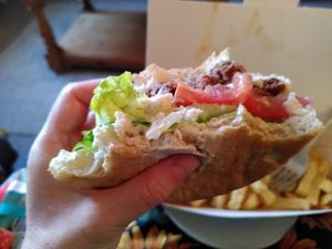 Burger, halfway through (September 2022) at Henry's of Hunstanton in Hunstanton