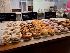Today's donut selection at ROUND - Helsinginkatu in Helsinki