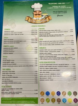 Carta tradicional  at O Bo Xantar in Pontevedra