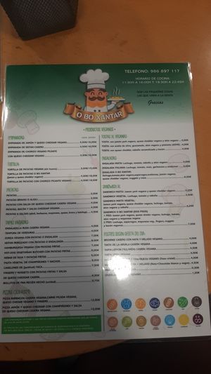 Carta completamente separada con muchas opciones veganas at O Bo Xantar in Pontevedra