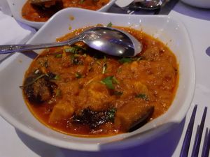Tofu and baingon zhal roshun at Indian Brasserie in South Shields