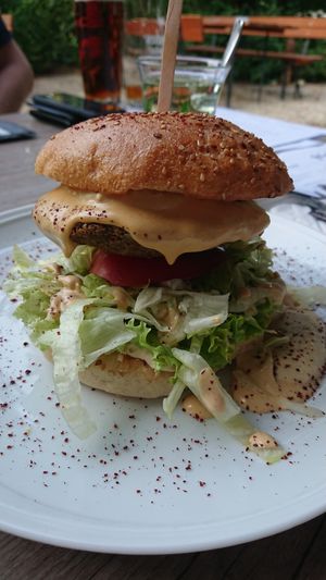 Vegan falafel burger at Lemon Tree in Bamberg