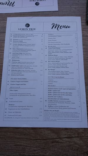 Menu at Lemon Tree in Bamberg