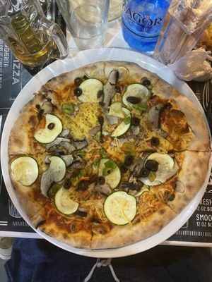  Vegan pizza with olives instead of aubergine   at Cucina Italiana in Kos