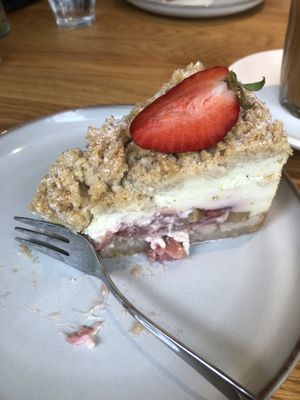 Rhubarb-strawberry streusel cake (4,90€)  at Kijamii Kaffee in Witten