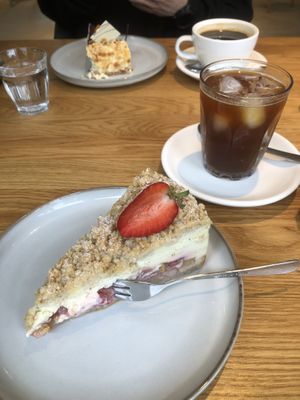 Cake and iced americano with side of oat milk - yum!   at Kijamii Kaffee in Witten