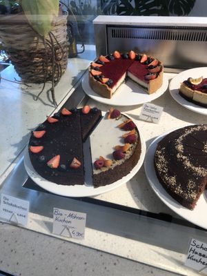 Half of the cake options are vegan   at Kijamii Kaffee in Witten