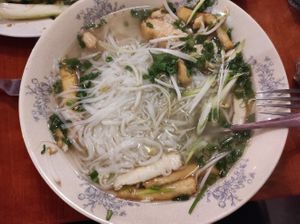 Pho soup with fried tofu at Em Oi Pho in Budapest