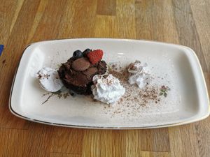 Vegan chocolate orange cake at Hollands at Holcombe in Ramsbottom