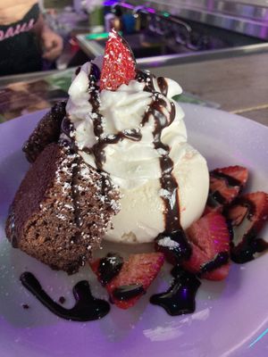 Chocolate cake and ice cream   at Pauseitively Vegan in Deerfield Beach