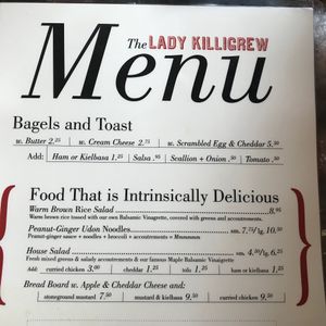 Menu salads at The Lady Killigrew in Montague