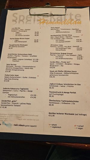 Aktuelle Seisekarte Juli 2024 at Himmelblau Tapas Bar & Restaurant in Lienz