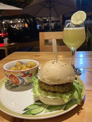 Burger and limonada  at Vegan & Veggie in Medellin