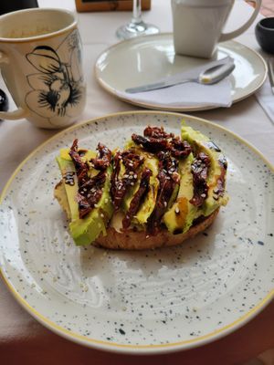 Avocado toast with dried tomatoes  at Vegan & Veggie in Medellin