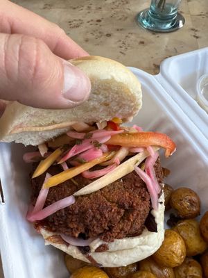 falafel burger at Vegan & Veggie in Medellin