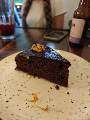 Chocolate cake. A bit too dry and rich by itself at Vegan & Veggie in Medellin