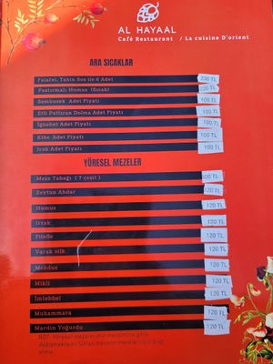 Menu at Al Hayaal in Mardin