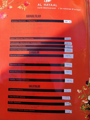 Menu at Al Hayaal in Mardin