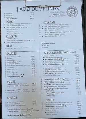 Menu  at Dim Sum Spot Palackého in Prague