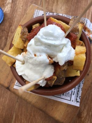 Vegan patatas bravas!  at Bubar in Barcelona