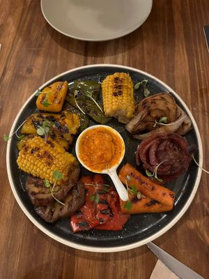 Grilled vegetables with romescu sauce at Bubar in Barcelona