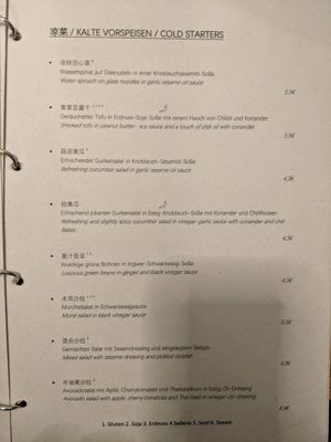 Menu - cold starters. at The Butterfly Lovers in Berlin